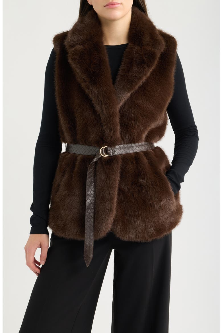 Belted Faux Fur Vest, Main, color, ESPRESSO