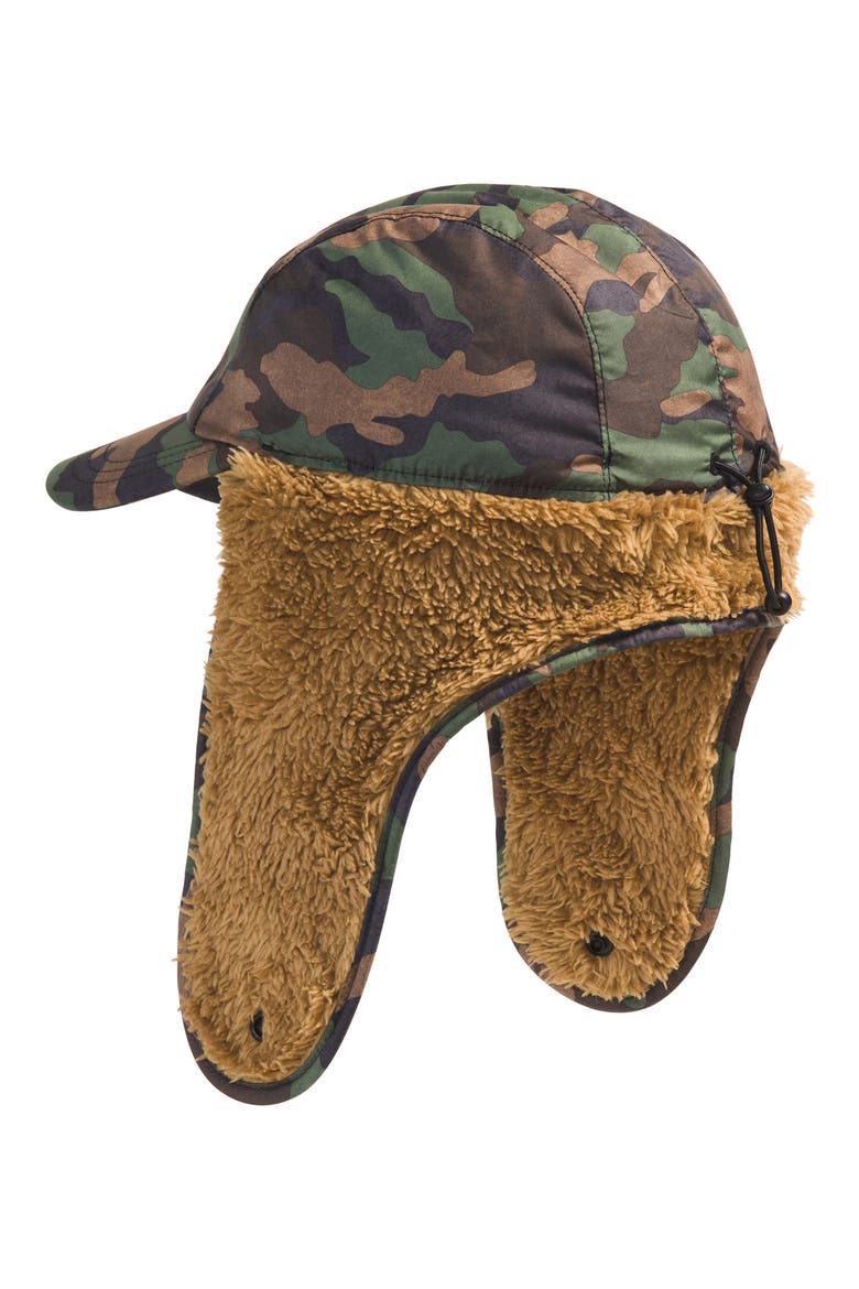 Kids' Shasta Trapper Cap, Alternate, color, TNF BLACK TNF CAMO SMALL PRINT
