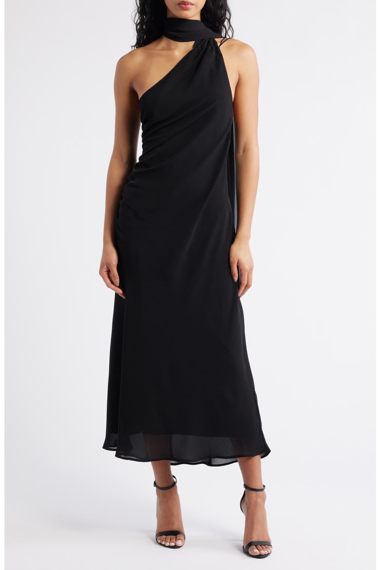 Eva One Shoulder Gown, Main, color, BLACK
