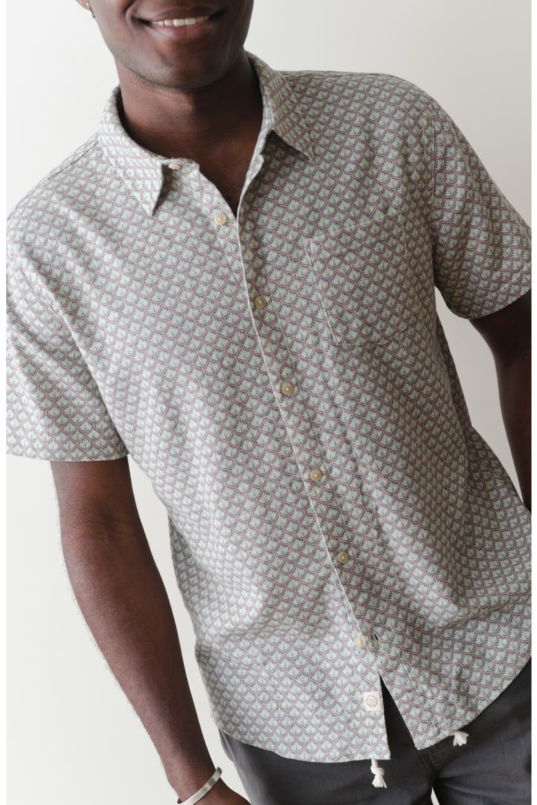 Classic Short Sleeve Stretch Cotton Selvage Button-Up Shirt, Alternate, color, LIGHT BLUE AGAVE PRINT