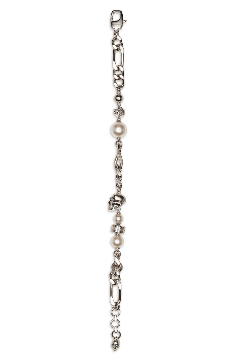 McQueen Crystal Skull & Faux Pearl Bracelet, Alternate, color, 926/ Pearl/ Cry