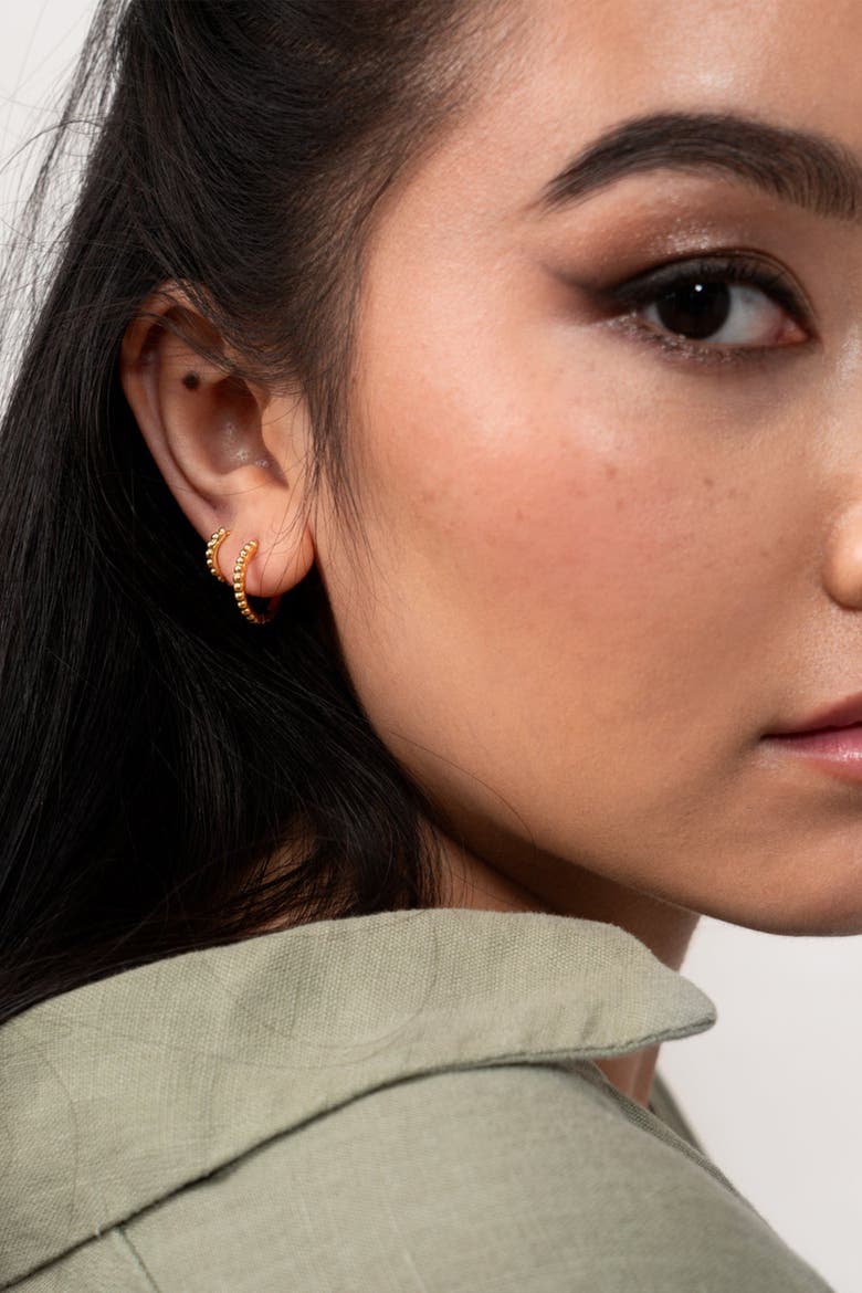 Medium Dotty Huggie Hoops, Alternate, color, Yellow Gold Vermeil