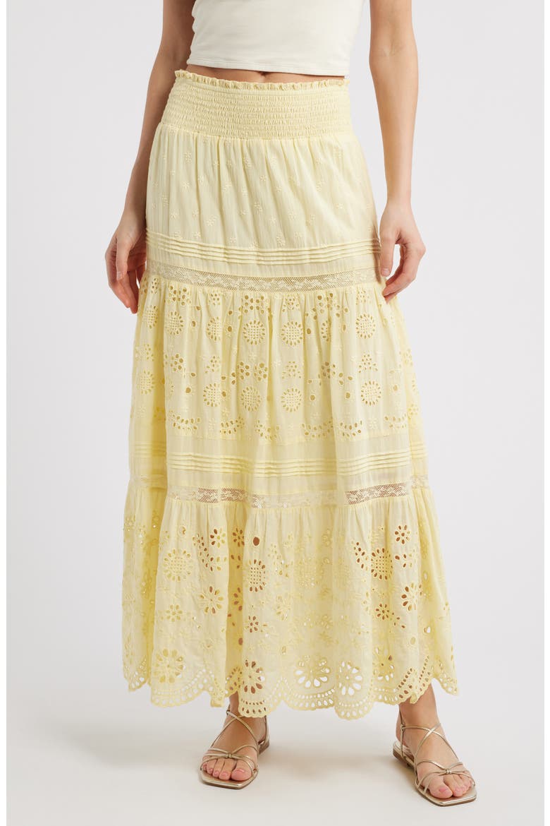 Miloti Smocked Waist Cotton Maxi Skirt, Main, color, CITRON
