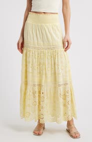 LoveShackFancy Miloti Smocked Waist Cotton Maxi Skirt