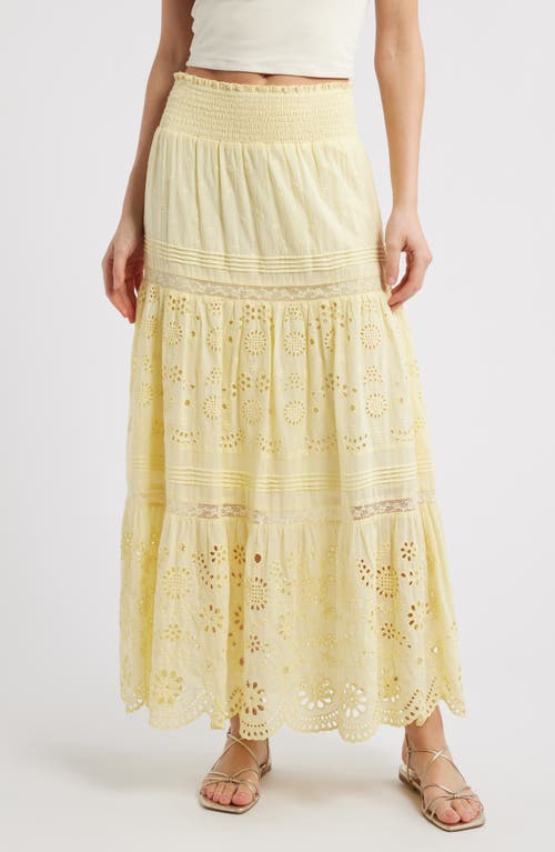 Loveshackfancy Miloti Smocked Waist Cotton Maxi Skirt In Citron