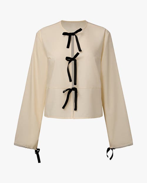 Weworewhat Tie Front Shirt In Ivory/black