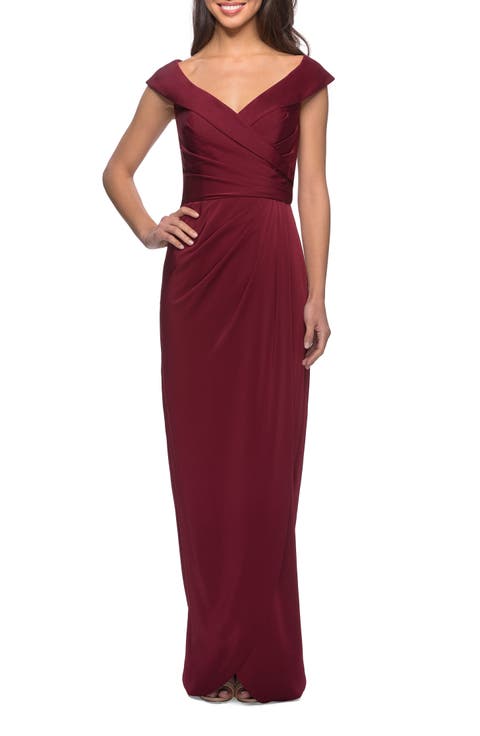 Long Jersey Dress with Ruching and Cap Sleeves