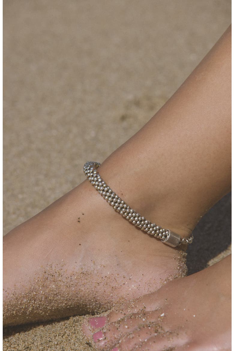 Yara Beaded Anklet, Alternate, color, SILVER
