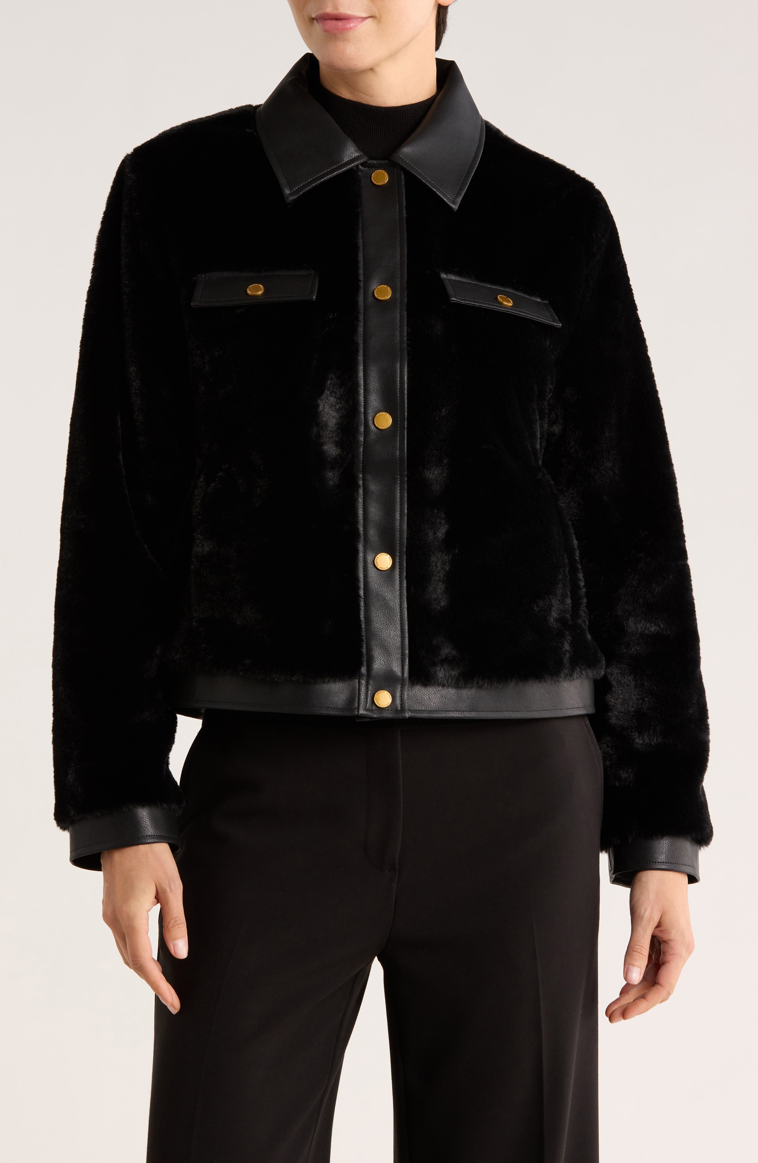 Rebecca Minkoff Faux Leather Trim Faux Fur Jacket