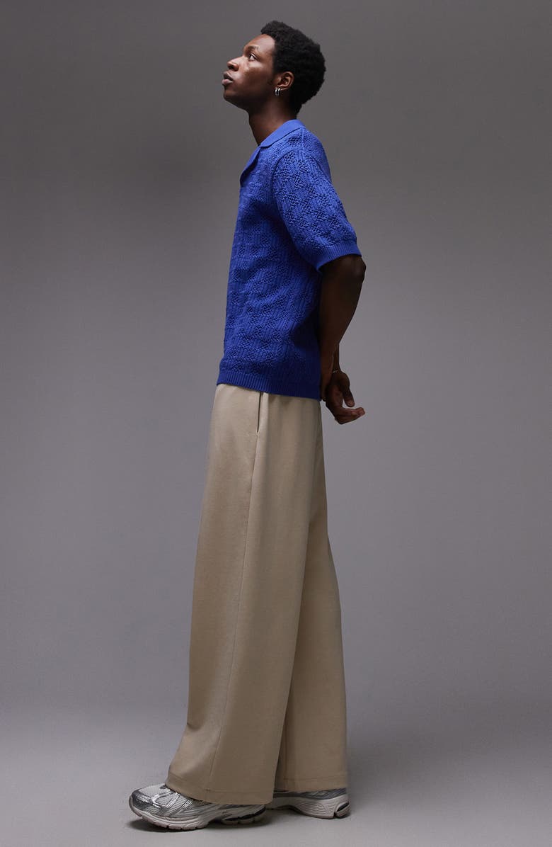 Topman Johnny Collar Check Pattern Cotton Polo Sweater, Alternate, color, Medium Blue