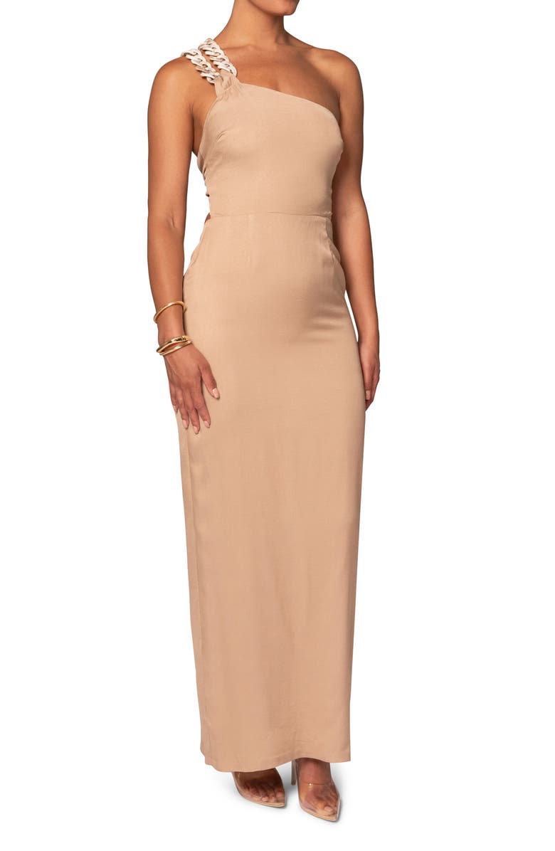 JLUXLABEL Luxury Living One-Shoulder Chain Strap Lace-Up Dress, Alternate, color, Beige