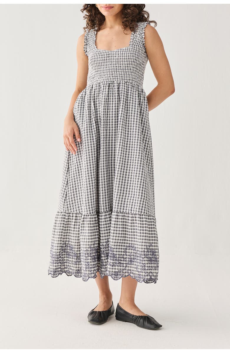 Reistor Smocked Maxi Dress in Checks, Main, color, Charcoal Check