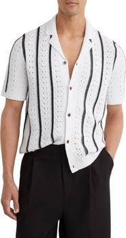 Reiss Ellingham Textured Stripe Camp Collar Cardigan