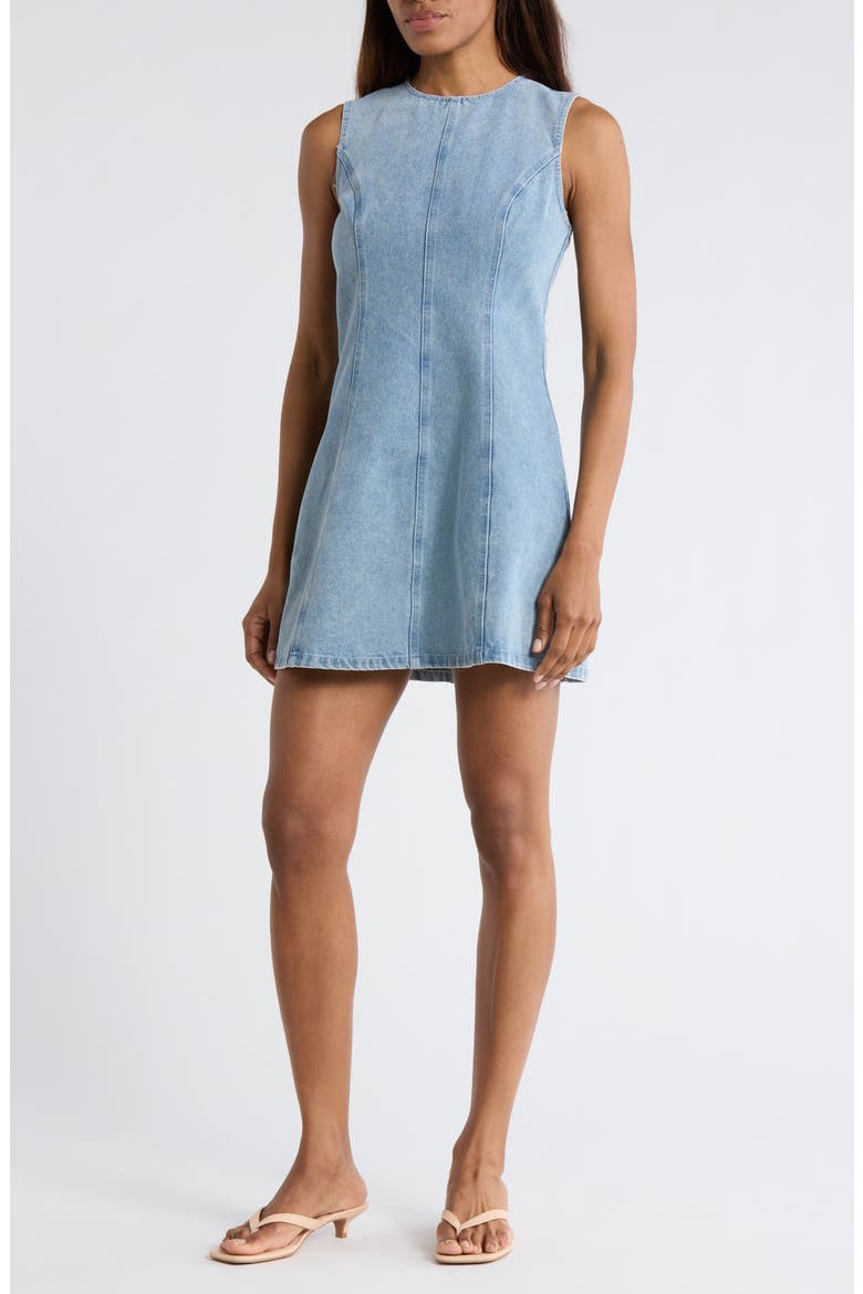Sleeveless Fit & Flare Denim Minidress, Main, color, DENIM