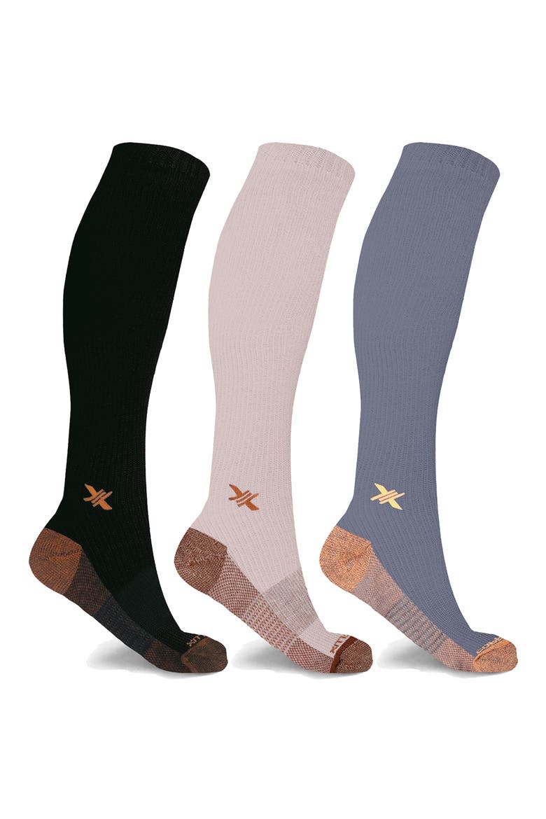 3-Pack Copper Infused Knee Length Compression Socks, Main, color, MIX