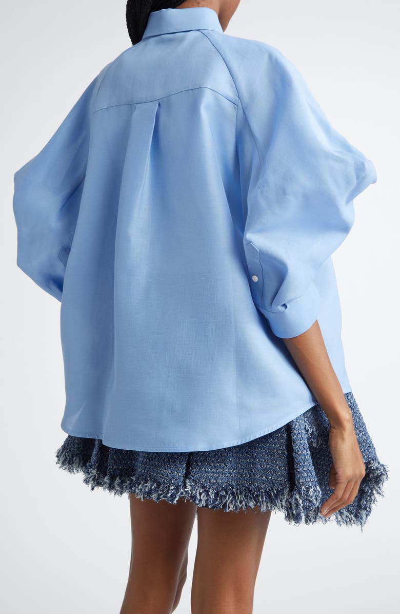 Sacai Silk & Cotton Balloon Raglan Sleeve Button-Up Shirt, Alternate, color,