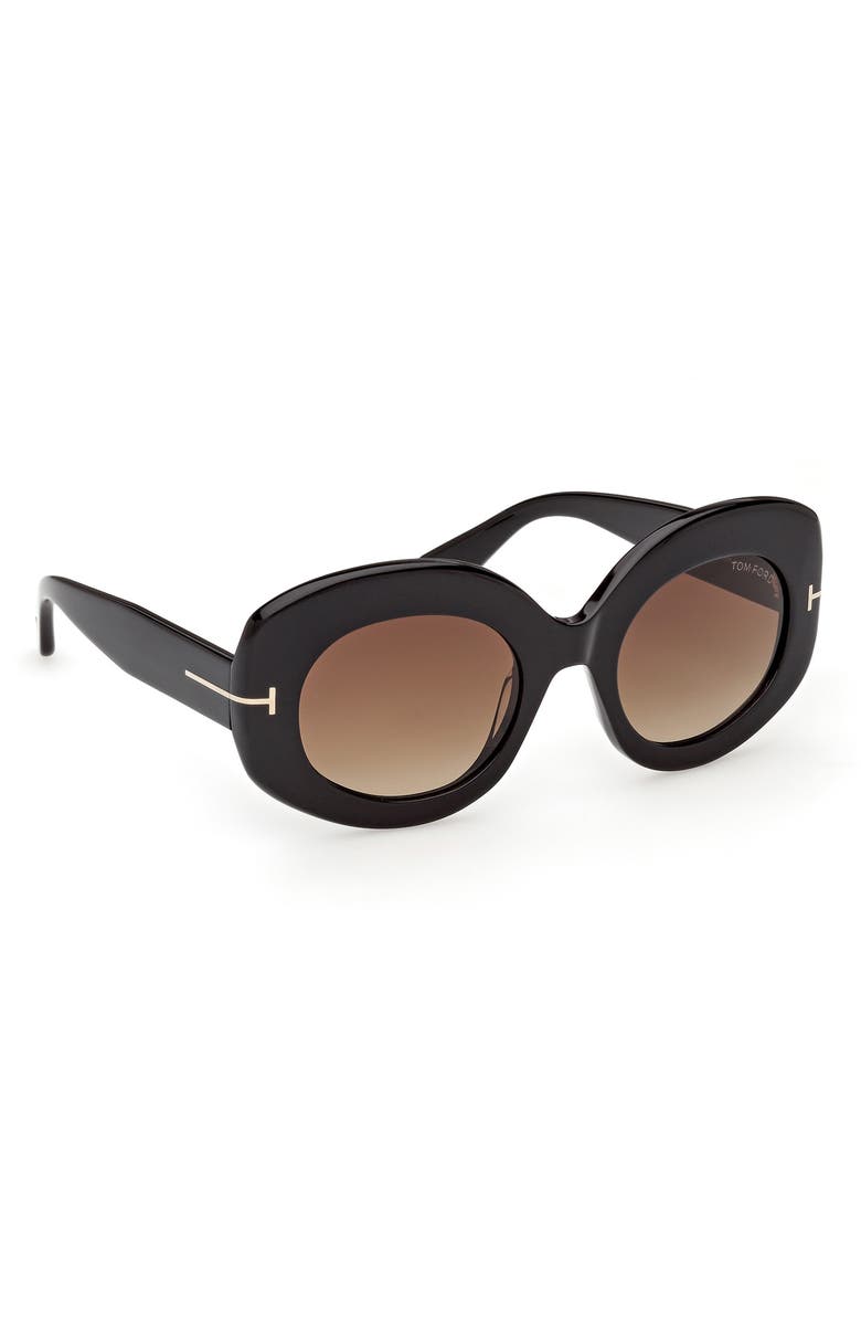 TOM FORD Claudette 51mm Round Sunglasses, Alternate, color, Black / Gradient Brown Lens