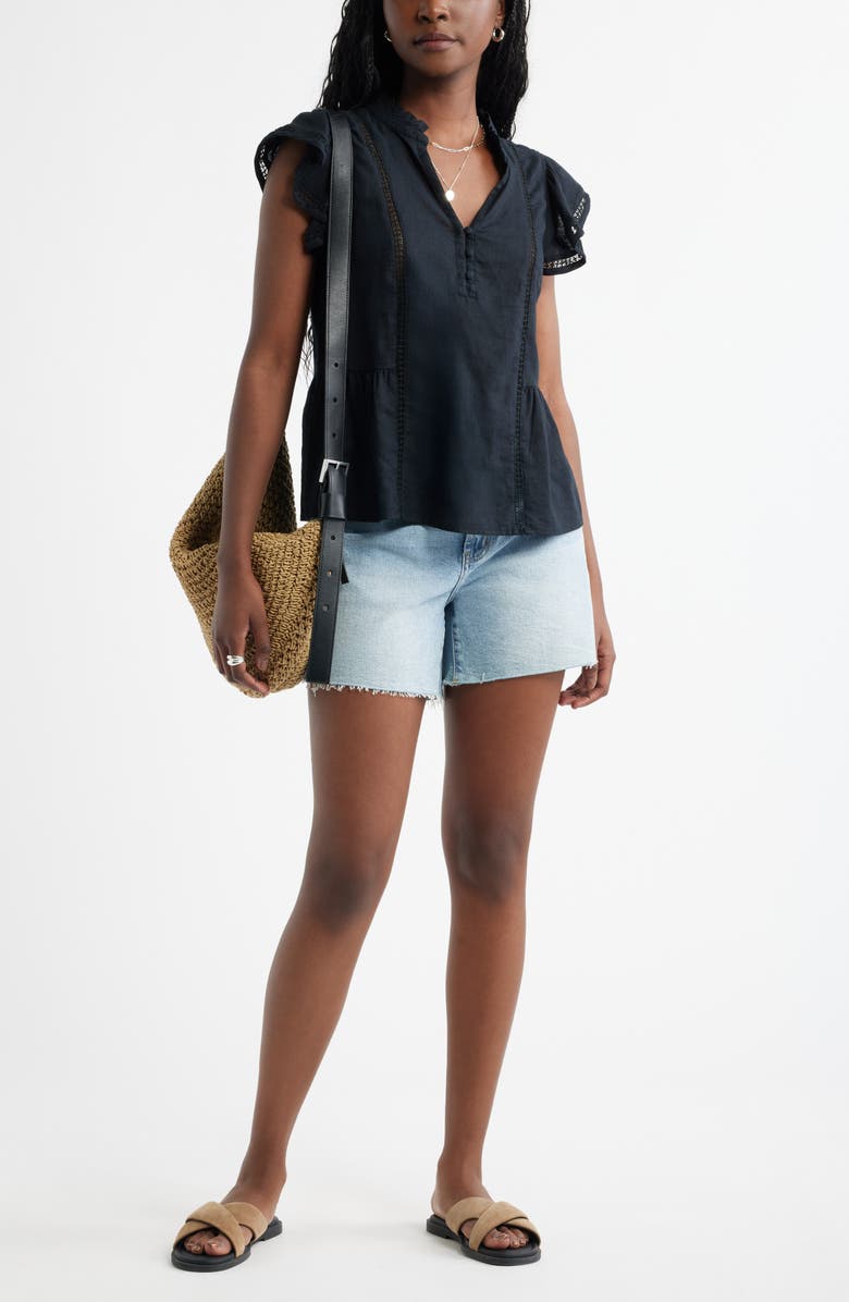 Caslon<sup>®</sup> Ruffle Sleeve Popover Top, Alternate, color, Black