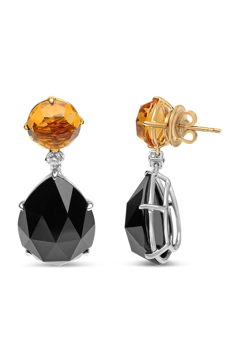 18K Gold 1/5 Ct Diamond with Citrine & Pear Cut Black Onyx Gemstone Dangle Earring, Alternate, color, Yellow