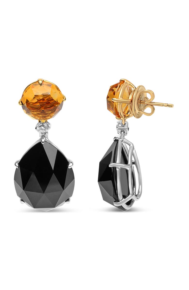Haus of Brilliance 18K Gold 1/5 Ct Diamond with Citrine & Pear Cut Black Onyx Gemstone Dangle Earring, Alternate, color, Yellow