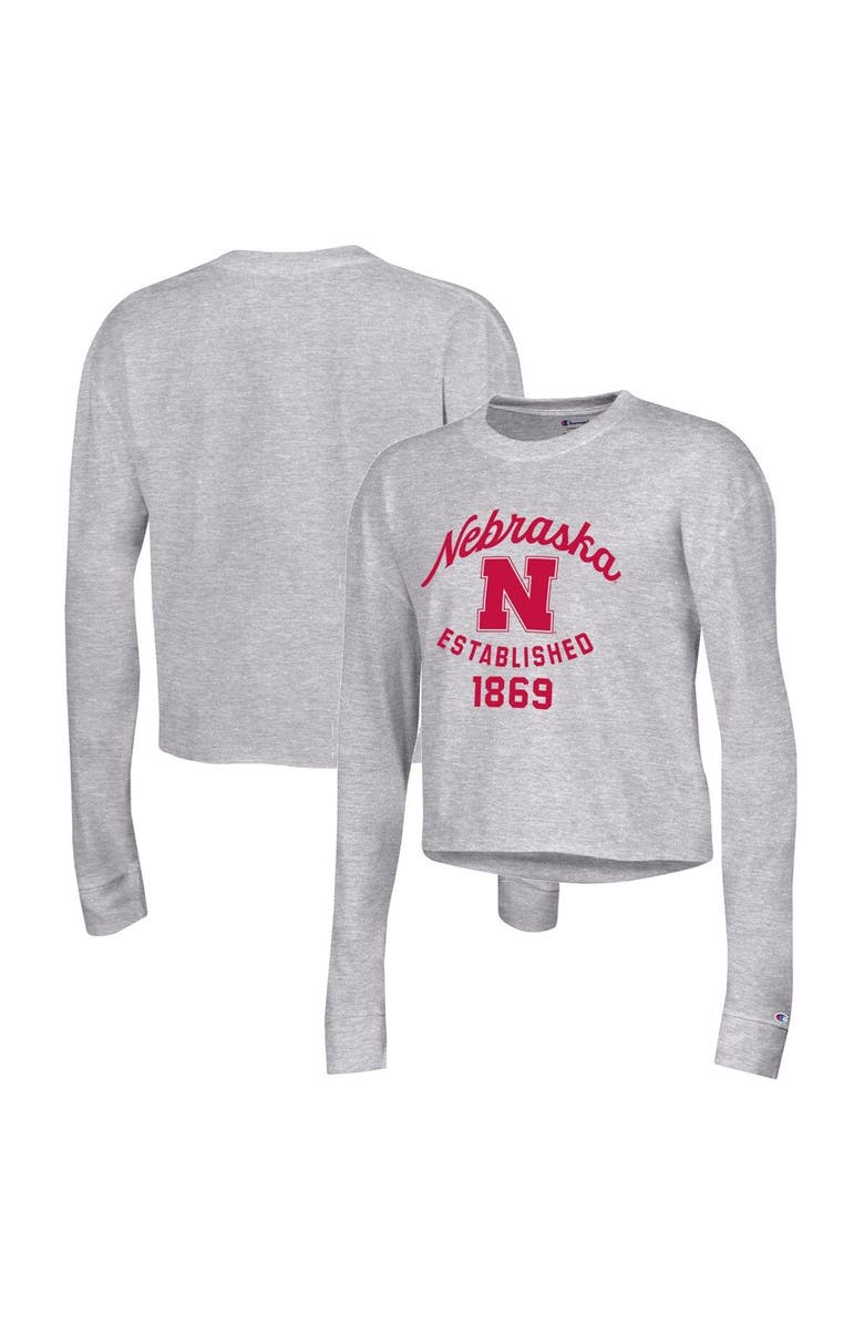 Champion Women's Champion Gray Nebraska Huskers Boyfriend Cropped Long Sleeve T-Shirt, Main, color,
