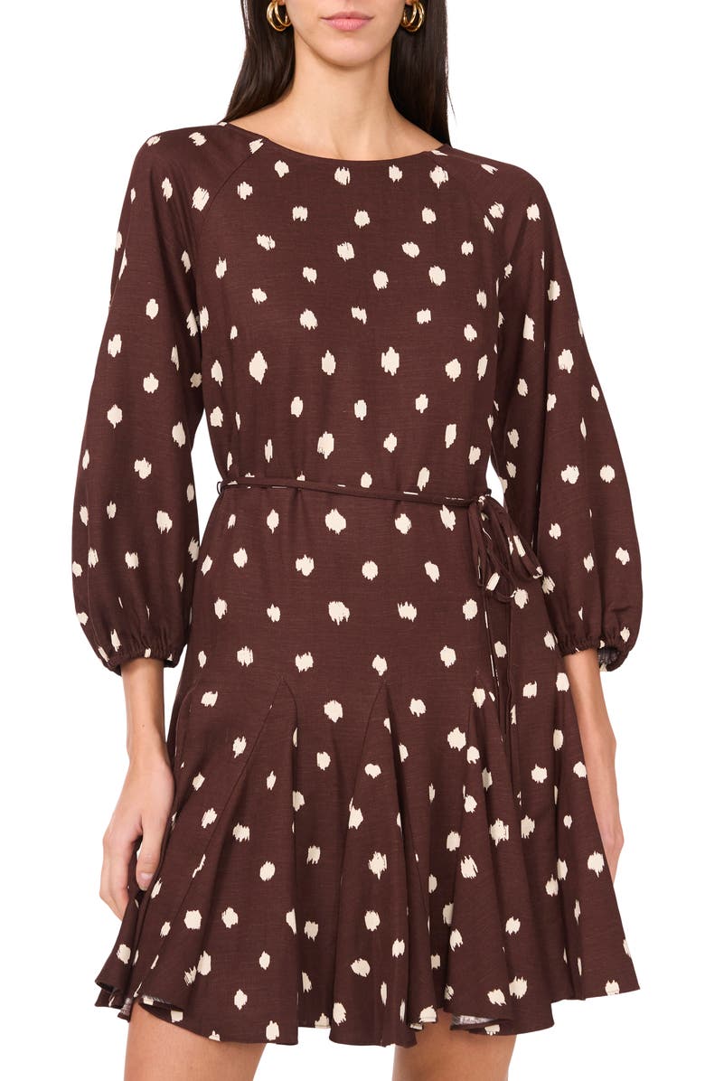 1.STATE Polka Dot Long Sleeve Minidress, Main, color, Mahogany