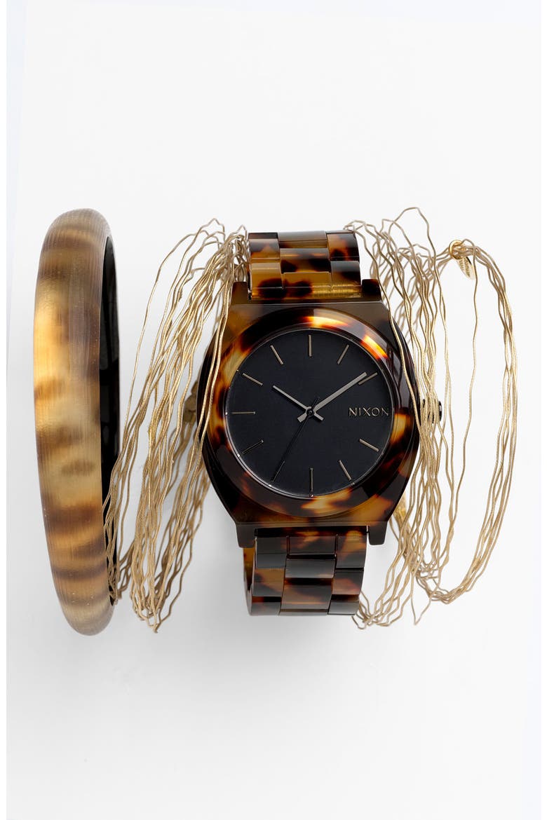 'The Time Teller' Watch, 37mm, Main, color, MATTE BLACK/ TORTOISE