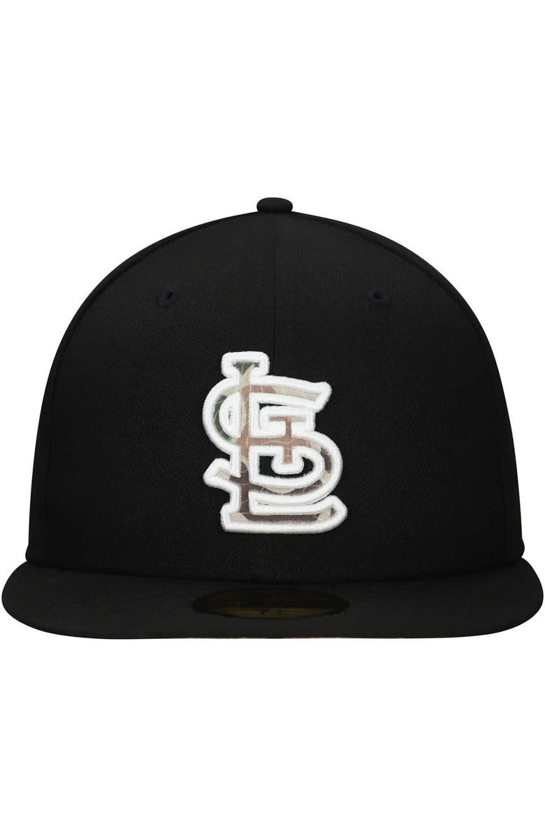 New Era Men's New Era Black St. Louis Cardinals Troop Chant Camo Undervisor 59FIFTY Fitted Hat, Alternate, color, 
