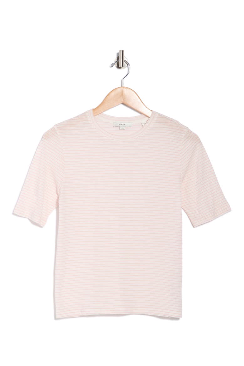 Essential Elbow Length Sleeve Pima Cotton T-Shirt, Alternate, color, OFF WHITE ROSA COMBO
