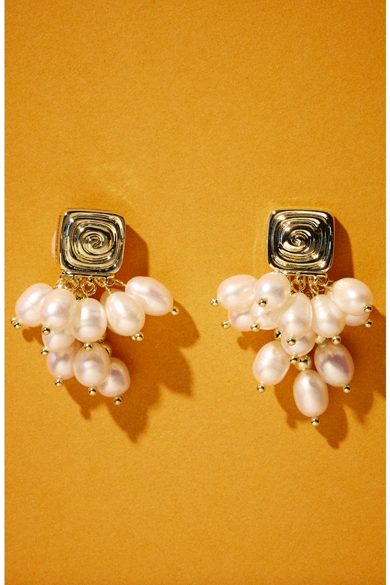The Seychelles Imitation Pearl Statement Earrings, Alternate, color, GOLD