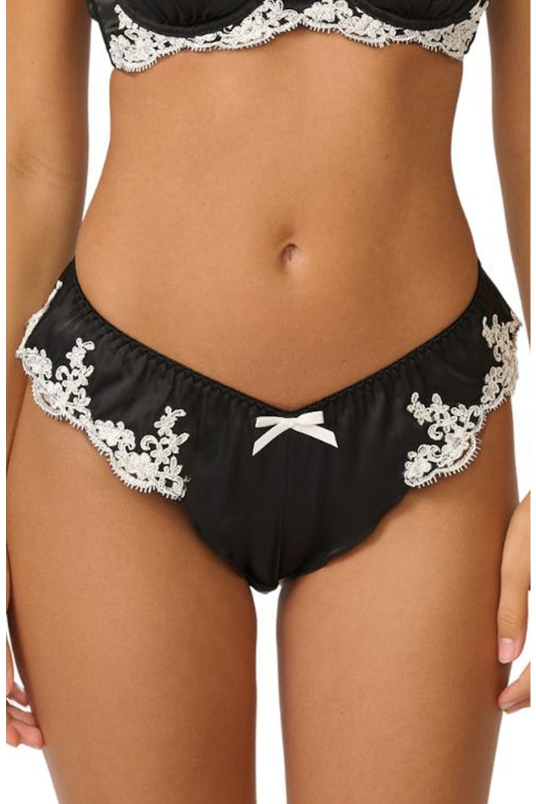 Cinderella Lace Trim Stretch Satin Briefs, Main, color, BLACK
