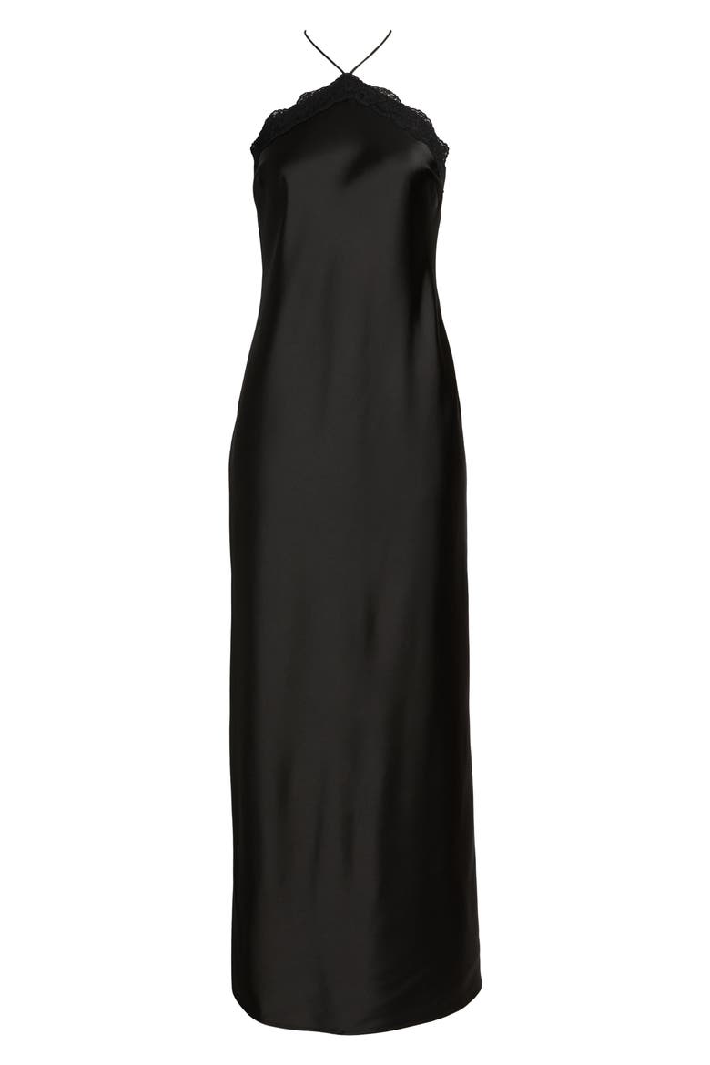 Lirien Lace Trim Halter Column Gown, Alternate, color, BLACK