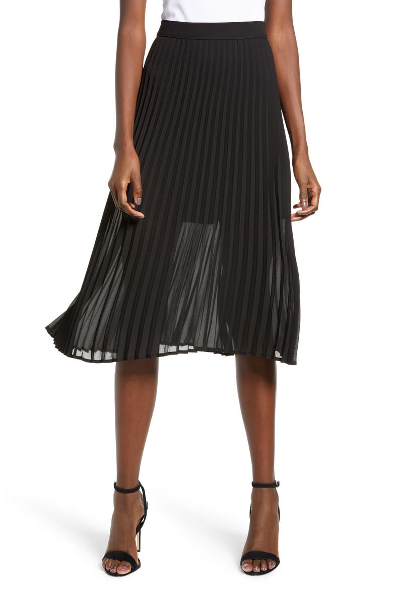 Pleated Georgette Midi Skirt, Main, color, BLACK