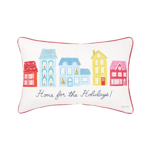 Village Holiday Printed & Embellished Christmas Throw Pillow
