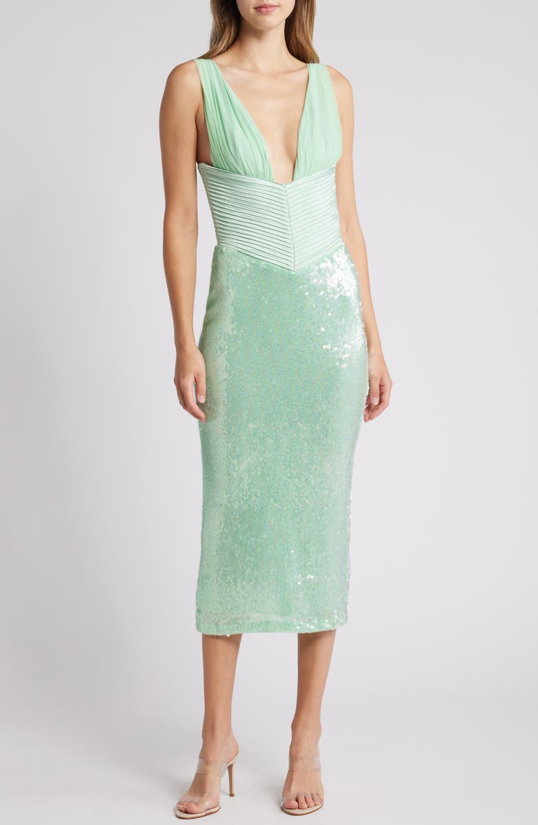 HOUSE OF CB Thala Corset Bodice Sequin Cocktail Dress, Alternate, color, Mist Green
