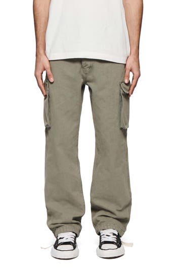 Purple Brand Wide Leg Cotton Canvas Cargo Pants In Green