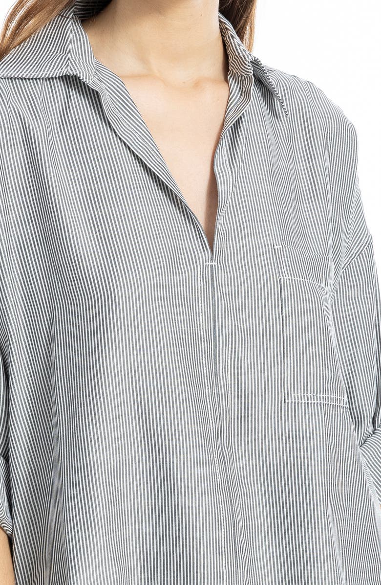 MAX STUDIO Stripe Collared Top, Alternate, color, Black/ Off White