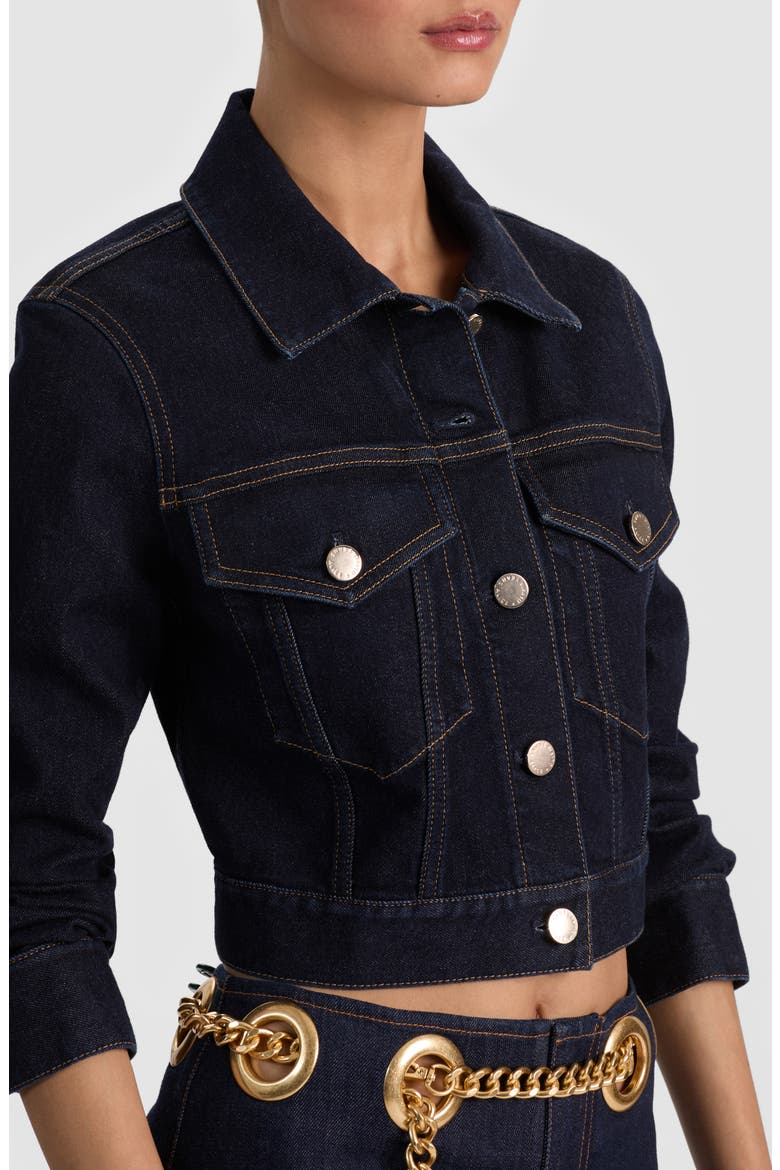 Chloe Boxy Crop Denim Jacket, Alternate, color, DARK RINSE
