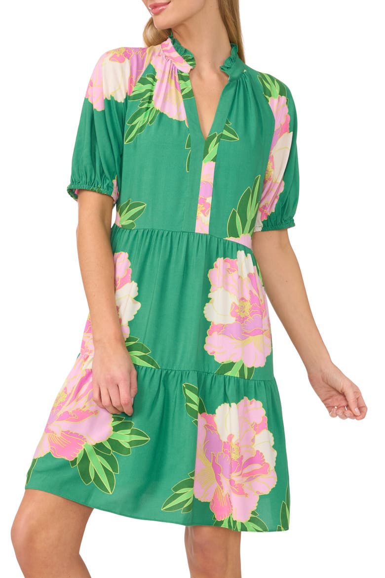 Floral Print Tiered Dress, Alternate, color, MEDIUM GREEN