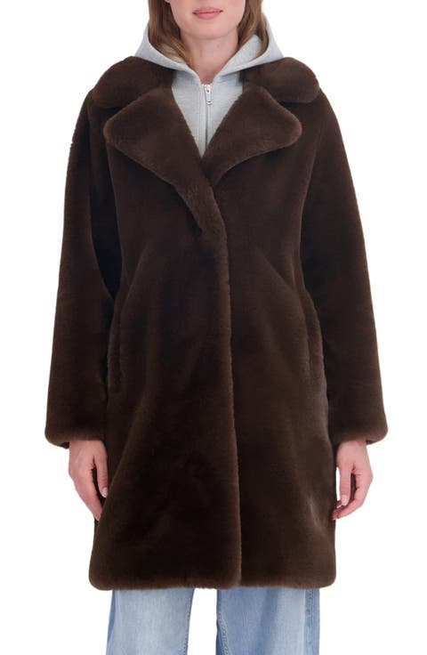 Faux Fur Coat with Removable Hooded Bib