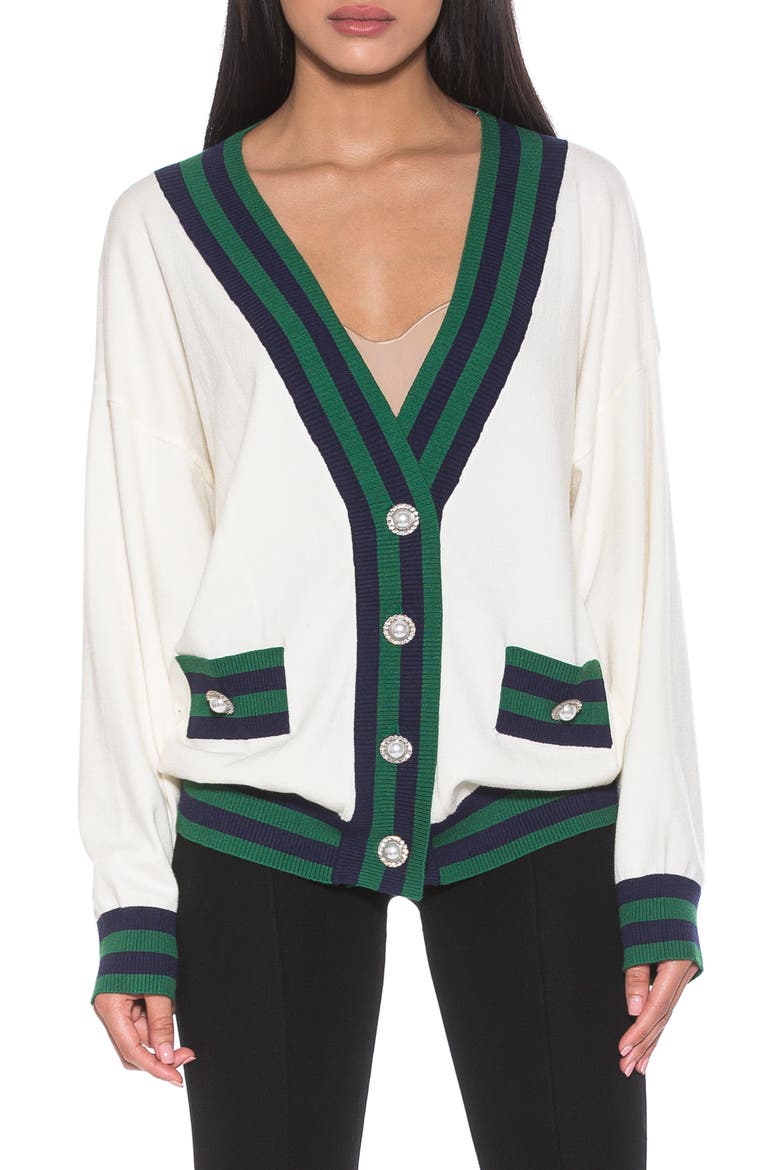 Frances Stripe Trim Cardigan, Main, color, IVORY MULTI