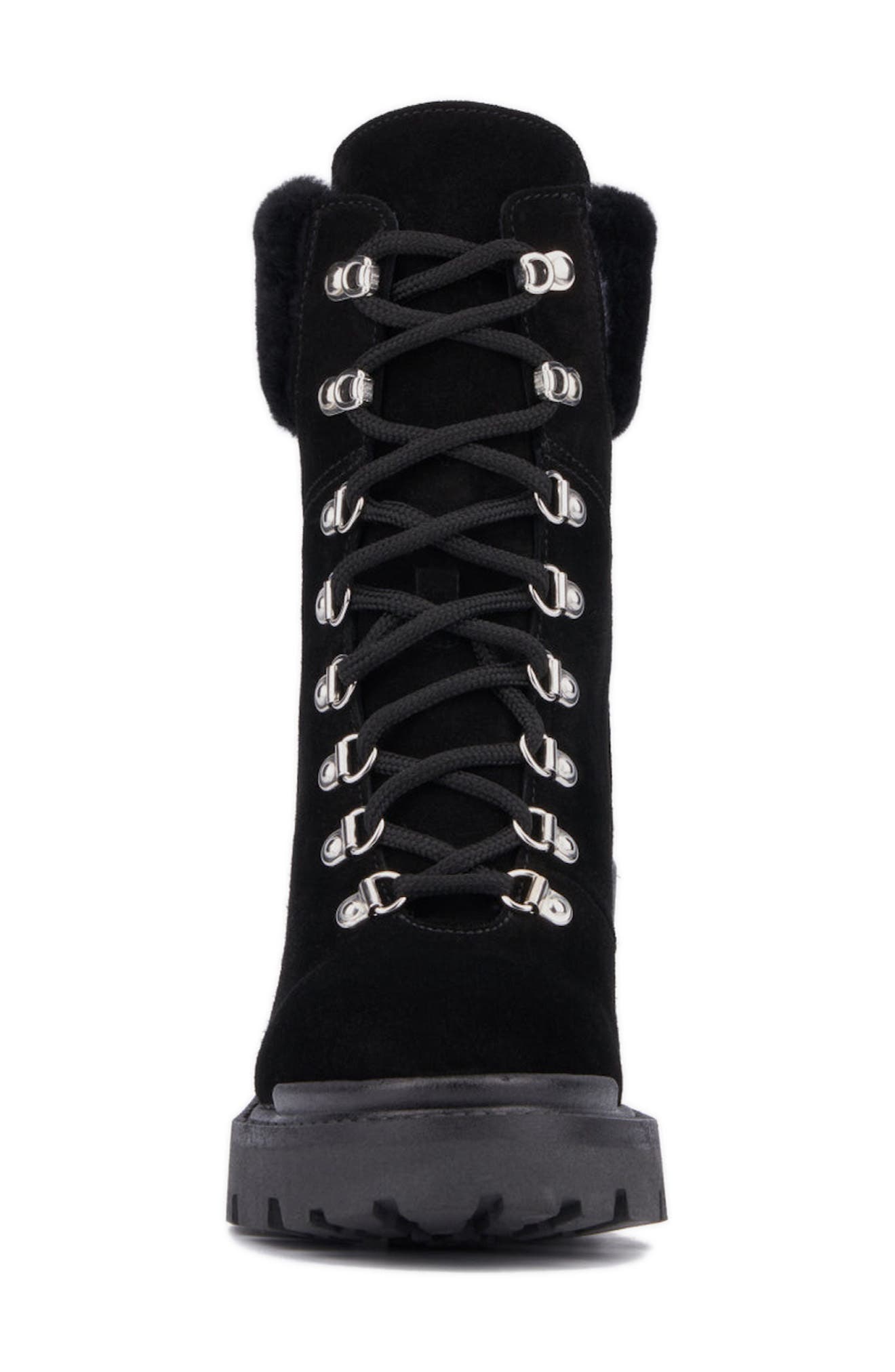 Aquatalia Vikki Faux Shearling Cuff Weatherproof Bootie, Alternate, color, Black