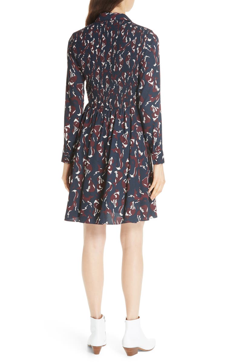 ZDNU KATE SPADE kate spade new york foxes smocked shirtdress, Alternate, color, 