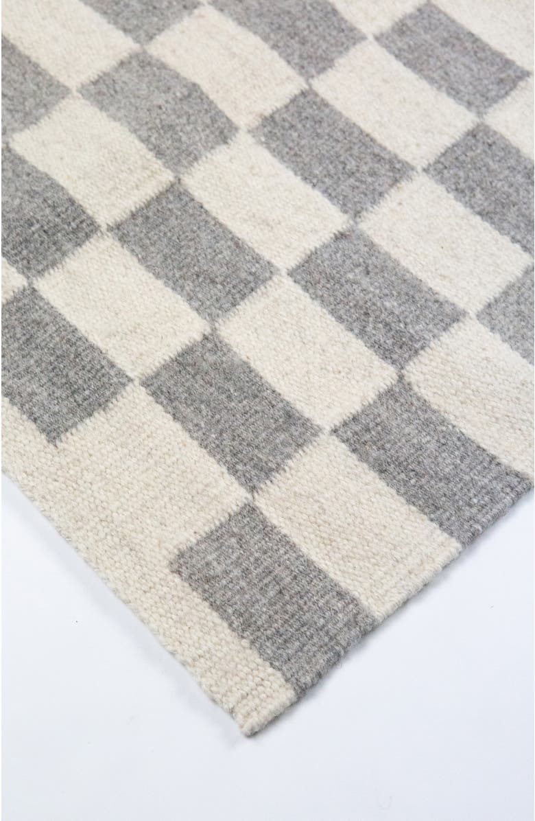 Archive New York Zapptec Grey Checkered Handwoven Flatweave Wool Rug, Alternate, color, Grey