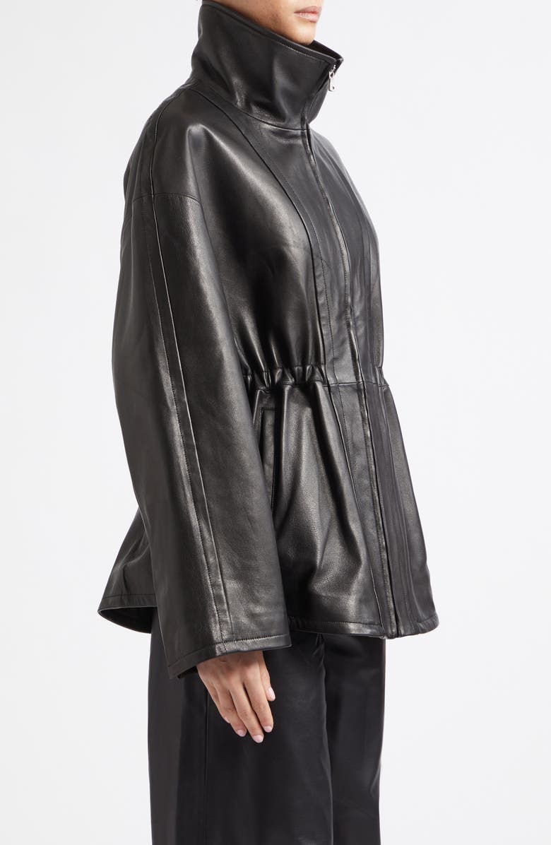 NOUR HAMMOUR Passage Relaxed Fit Leather Jacket, Alternate, color, Noir Classique