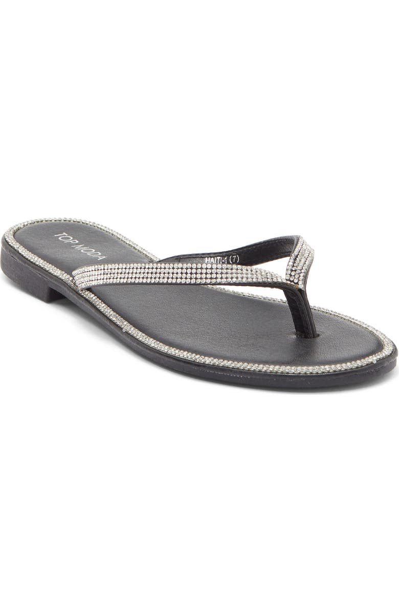 TOP MODA Haiti Rhinestone Embellished Flip Flop, Main, color, Black Pu