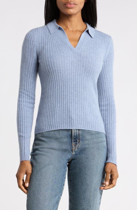 Rib Cashmere Polo Sweater