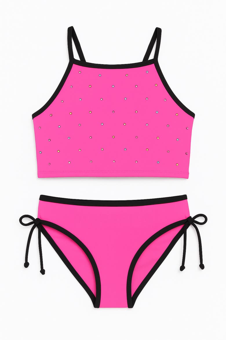 Tankini Swimsuit with Rhinestone Detail, Main, color, Pink Multi