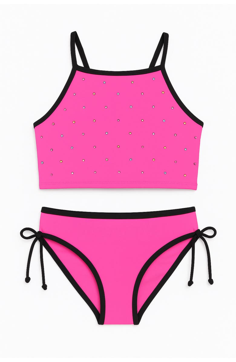 Limeapple Cropped Tankini Swimsuit with Rhinestone Detail, Main, color, Fuschia