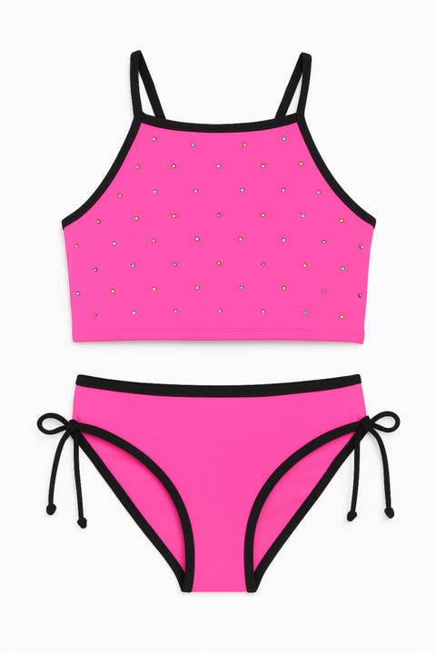 Cropped Tankini Swimsuit with Rhinestone Detail
